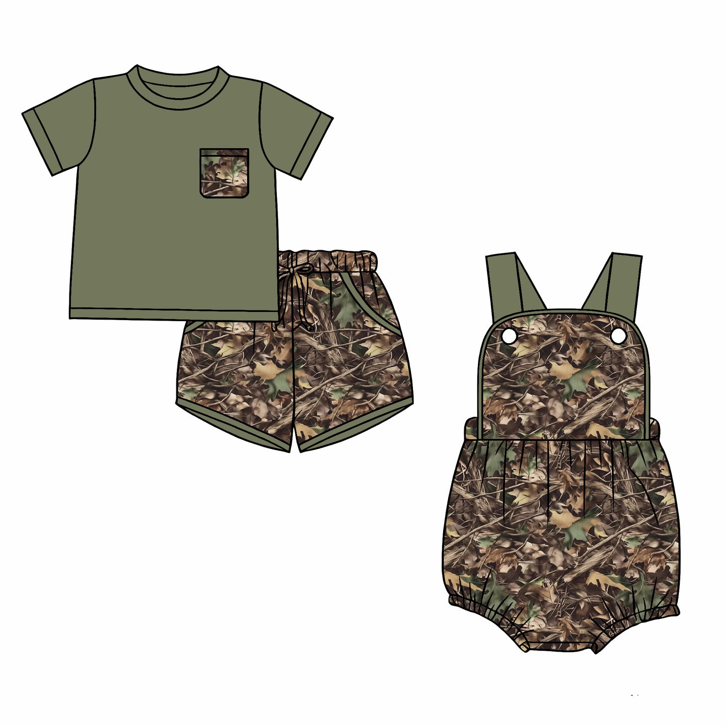 ( Moq 5 Each Style ) Baby Boys Kids Toddler Leaves Sibling Green Summer Romper Set