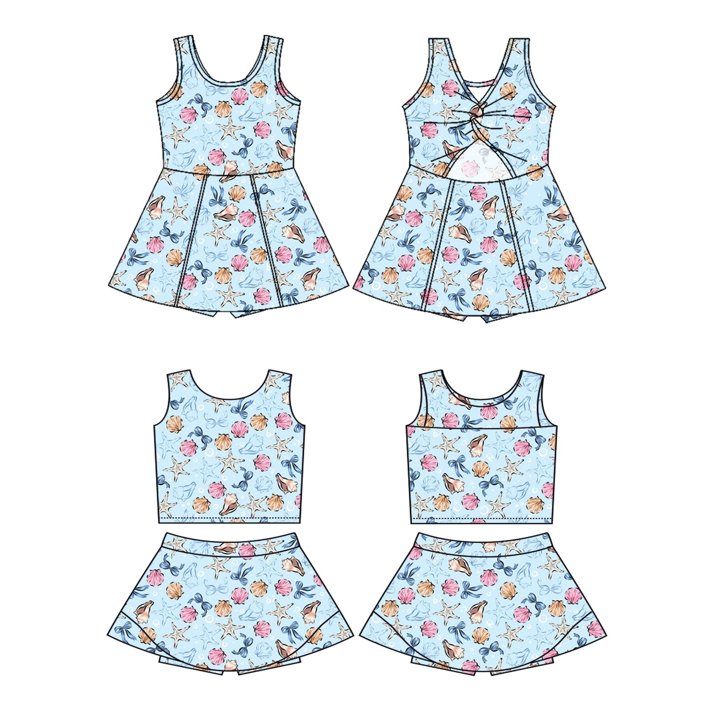 ( Moq 5 Each Style ) Baby Girls Kids Sleeveless Shell Bows Sibling Summer Dress Set