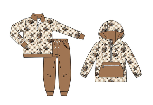 ( Moq 5 Each Style ) Baby Boy Toddler Football Stars Plaid Sibling Hoodie Shirt Set