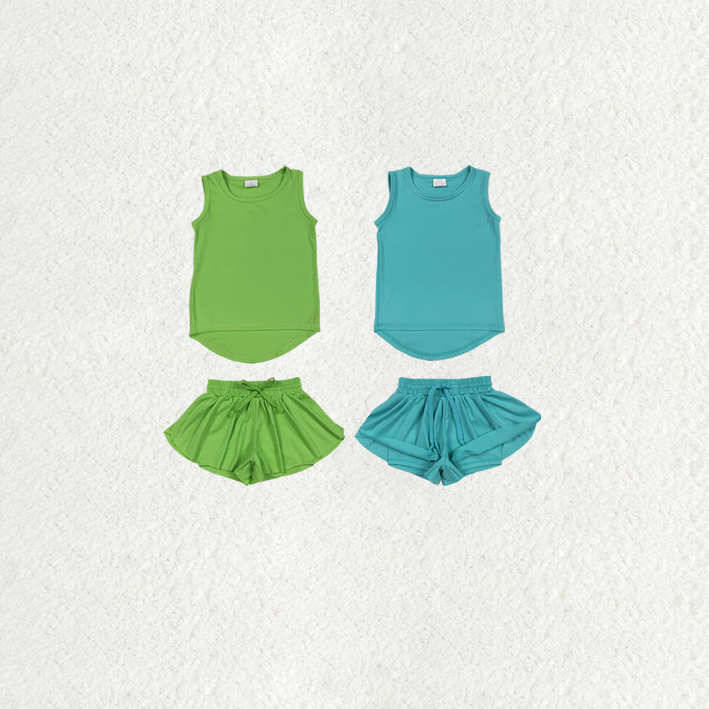 Baby Girl Sleeveless Yoga Vest Tops Ruffle Shorts Sibling Set Clothes RTS