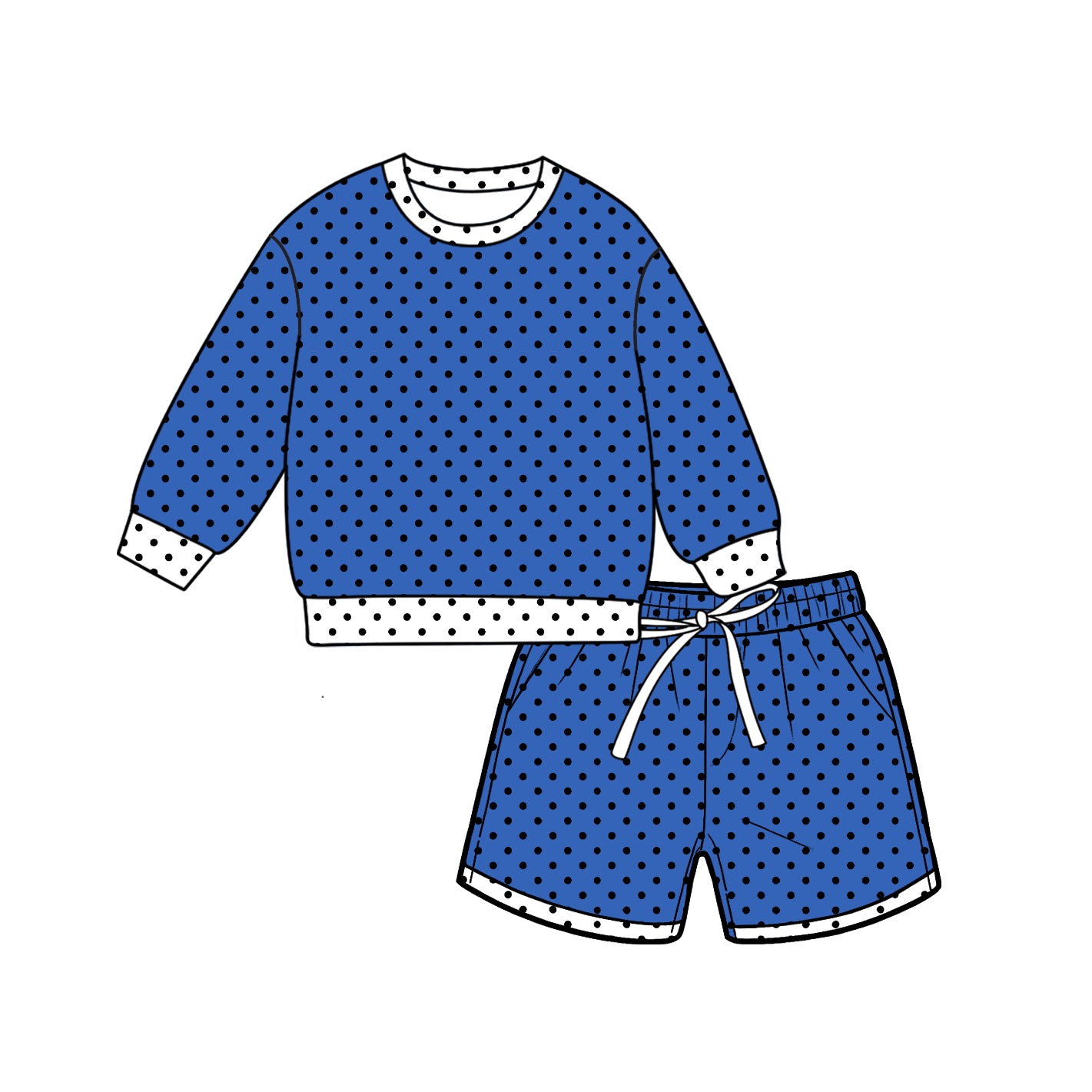( Moq 5 ) Baby Girls Kids Long Sleeves Dots Shirt Pockets Shorts Team Set Clothes