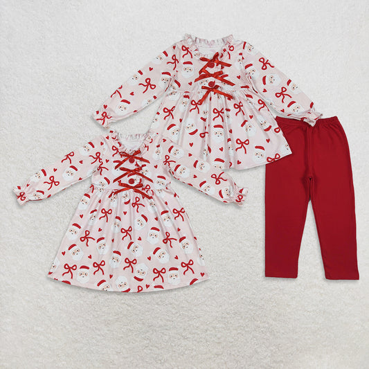 Sibling Girls Kids Long Sleeves Santa Bows Hearts Christmas Dress Set RTS