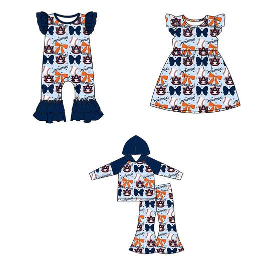 ( Moq 5 each style ) Baby Girl Toddler AU Team Bows Baseball Sibling Romper Dress Set 6.13