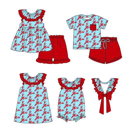 Baby Boy Girl Crawfish Sibling Dress Romper Clothes Set ( Moq 5 Each style ) 11.28