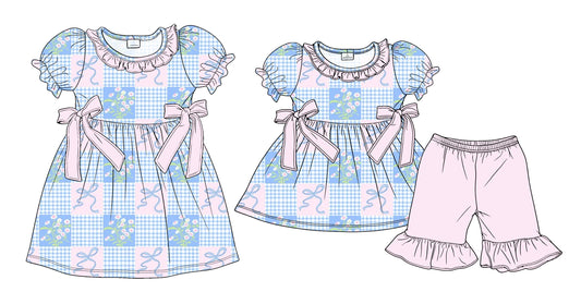 ( Moq 5 Each Style ) Sibling Baby Girls Kids Short Sleeves Bows Floral Dress Set Clothes