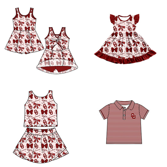 ( Moq 5 each style ) Baby Boy Girl Toddler Team Red Bows Sibling Shirt Dress Set 6.23
