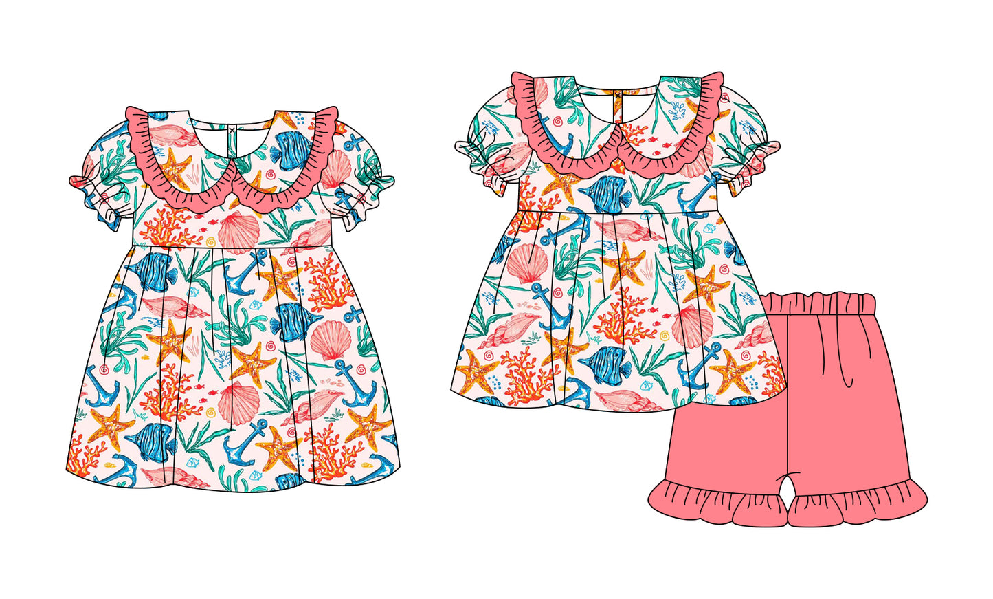 ( Moq 5 Each Style ) Baby Girls Kids Short Sleeves Shell Sibling Summer Dress Set