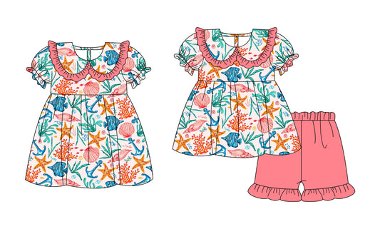 ( Moq 5 Each Style ) Baby Girls Kids Short Sleeves Shell Sibling Summer Dress Set