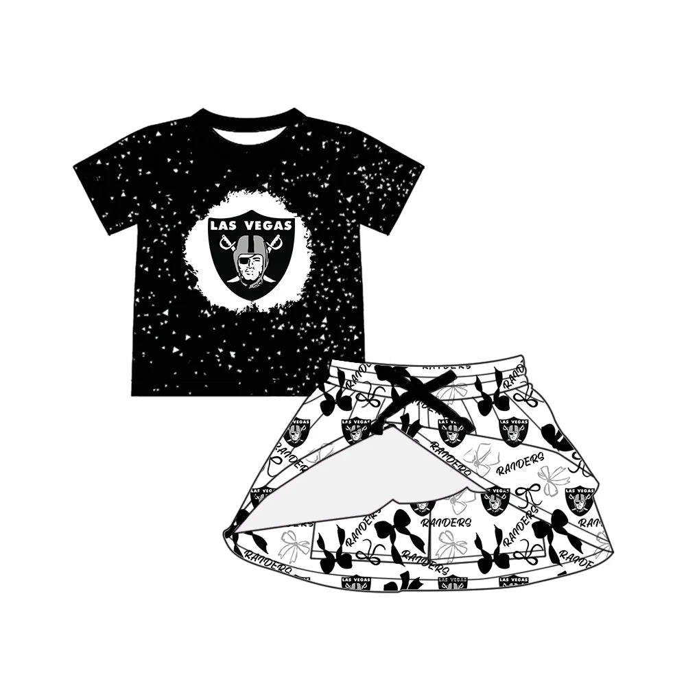 ( Moq 5 each style ) Baby Girl Toddler Team Black Bows Sibling Skort Dress Set 6.4