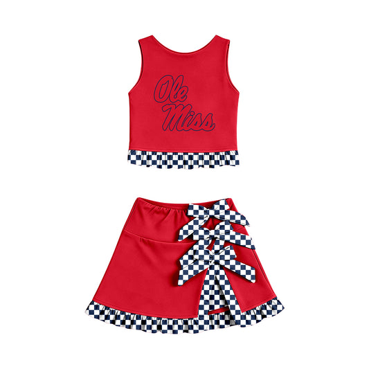( Moq 5 ) Baby Girls Kids Sleeveless Vest Bows Skirt Shorts Team Set Cheer Clothes