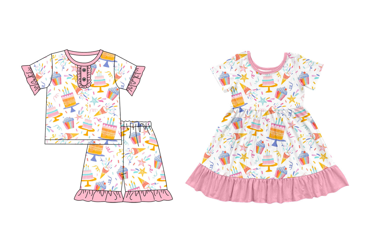 ( Moq 5 Each Style ) Baby Girl Short Sleeves Birthday Sibling Dress Set 3.31