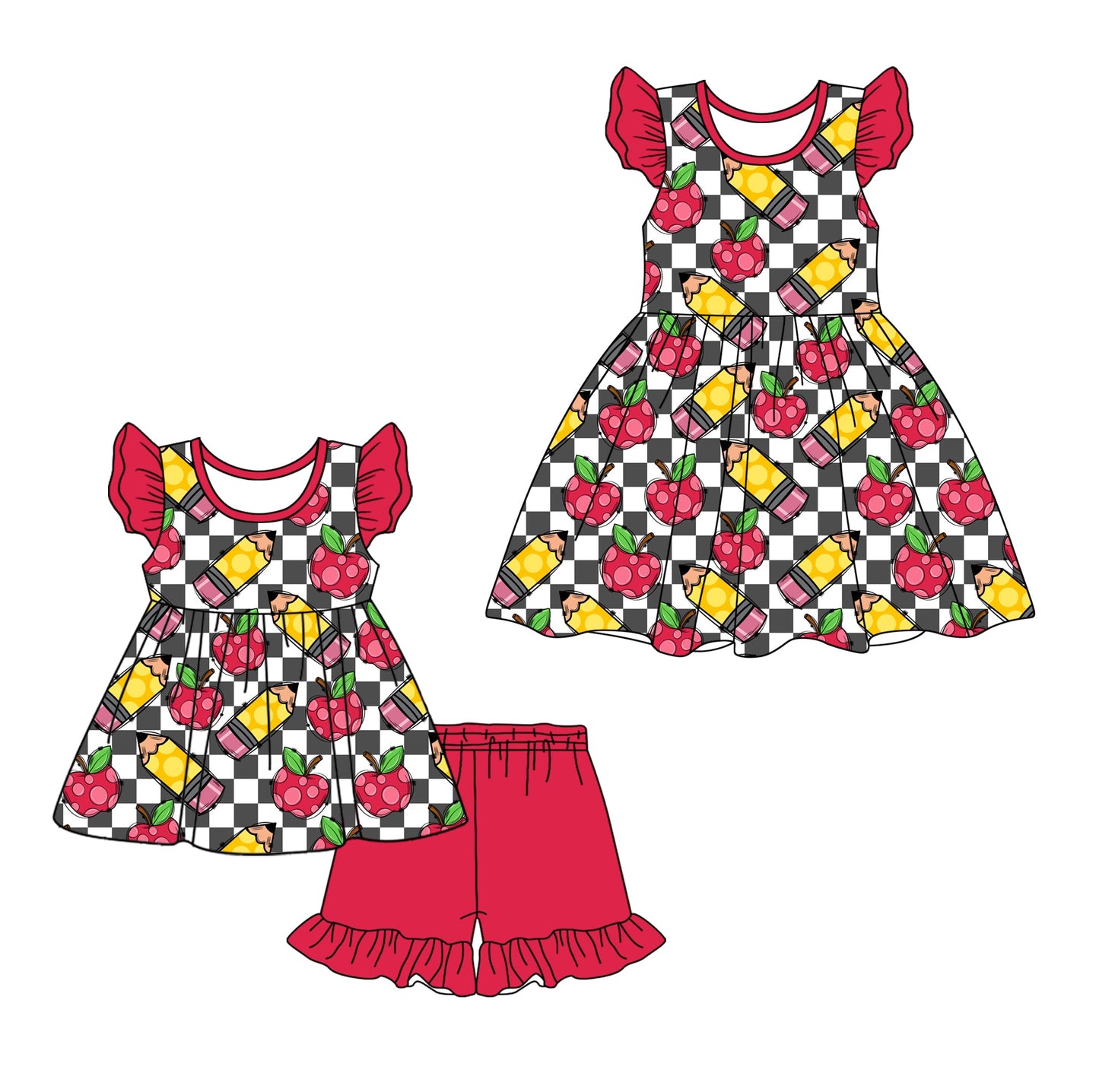 Baby Girl Back To School Pencil Apple Sibling Dress Set ( Moq 5 Each Style ) 1.7
