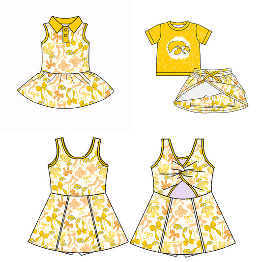 ( Moq 5 each style ) Baby Boy Girl Team Yellow Bows Sibling Dress Set 5.10