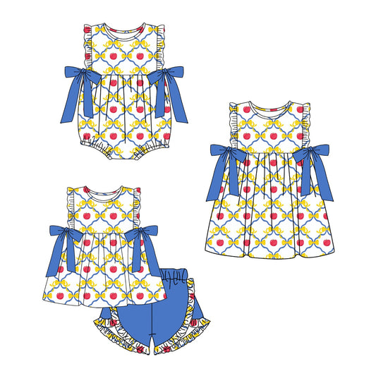 Baby Girl Back To School Apple Bows Sibling Romper Dress Set ( Moq 5 Each Style ) 12.24