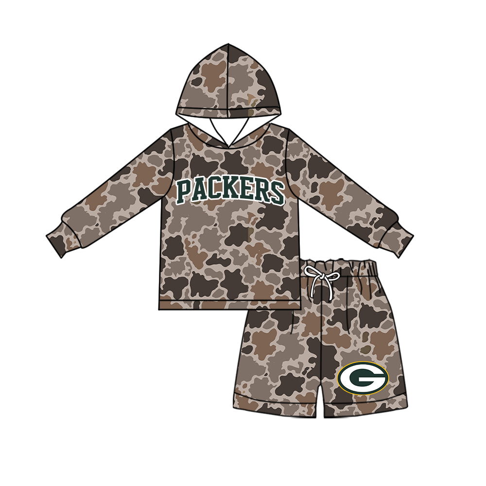 ( Moq 5 ) Baby Girls Kids Long Sleeves Hoodie Shirt Camo Shorts Team Set Clothes