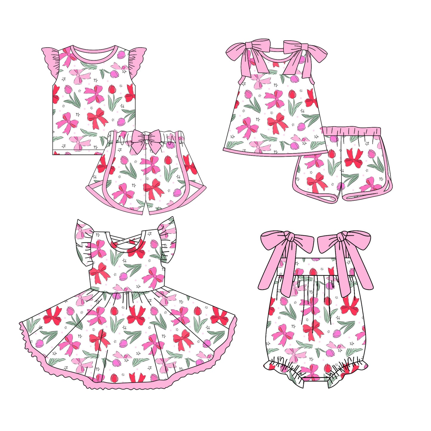 Baby Girl Summer Flower Bows Flower Sibling Romper Dress Set ( Moq 5 Each Style ) 3.13