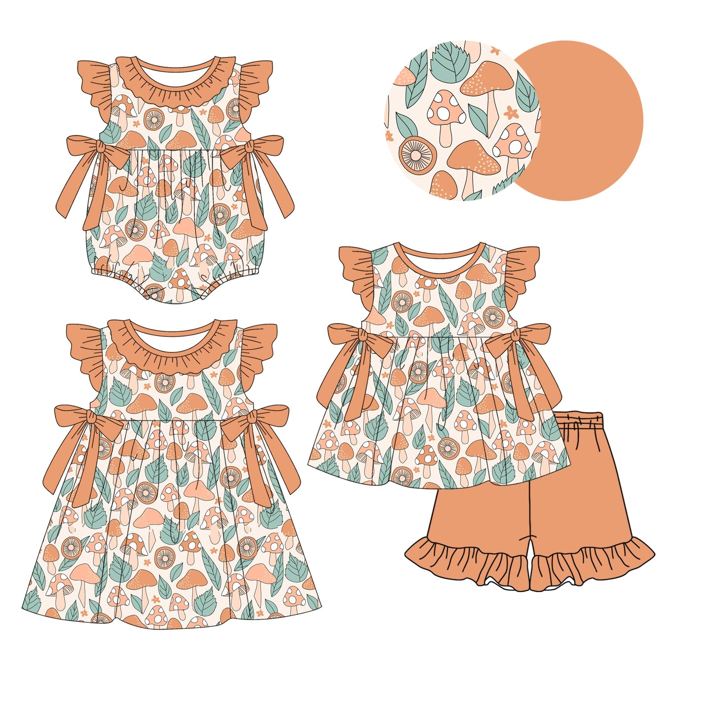 Baby Girl Mushrooms Bows Sibling Romper Dress Set ( Moq 5 Each Style ) 1.9
