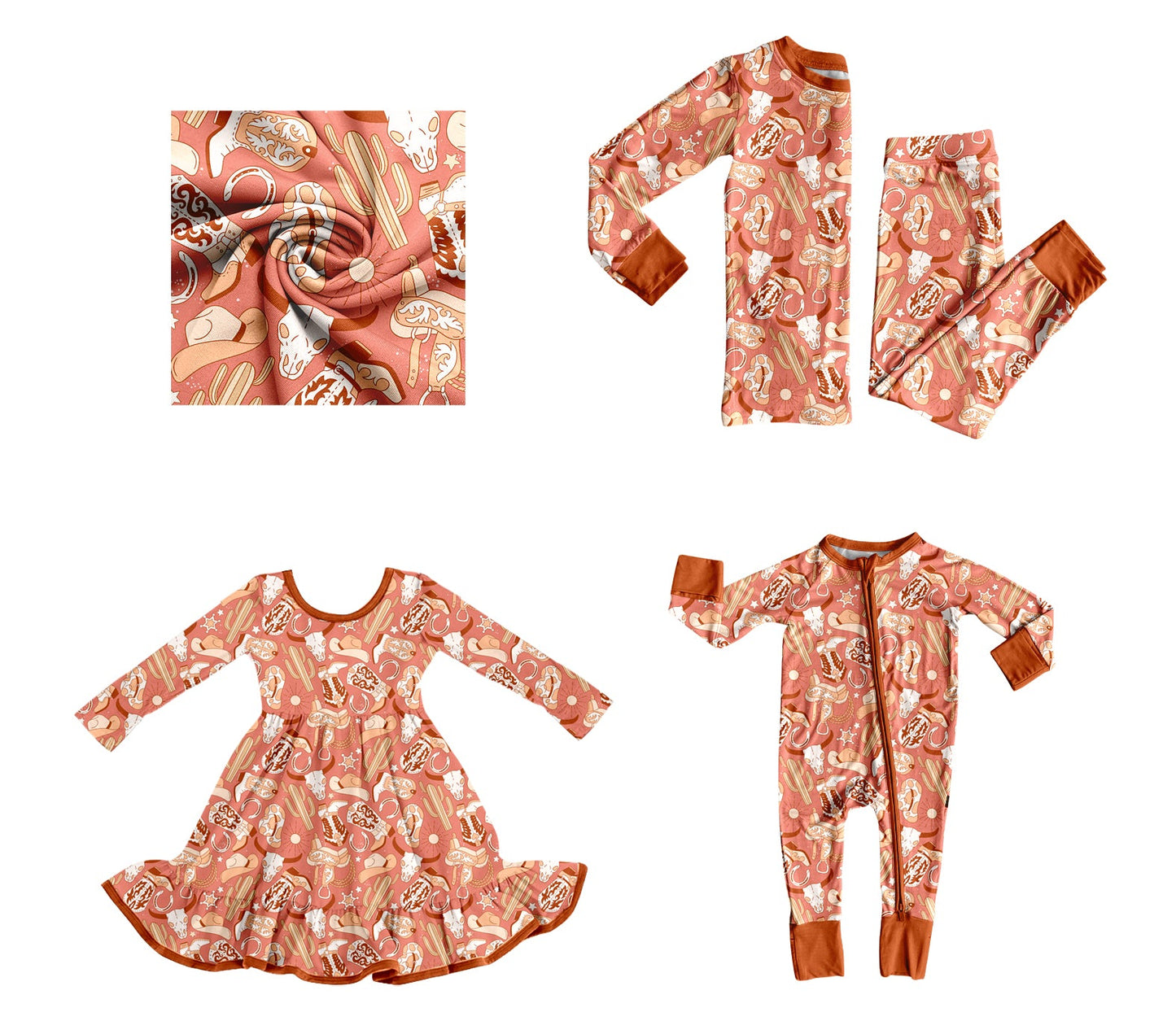 ( Moq 5 Each Style ) Baby Kids Toddler Western Bull Skull Cactus Sibling Romper Dress Set