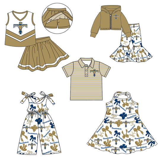 ( Moq 5 each style ) Baby Boy Girl Team Cheer Sibling Shirt Bird Bows Jumpsuit Dress Set 7.30