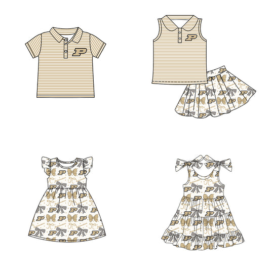 ( Moq 5 each style ) Baby Boy Girl Toddler P Team Bows Sibling Shirt Dress Set