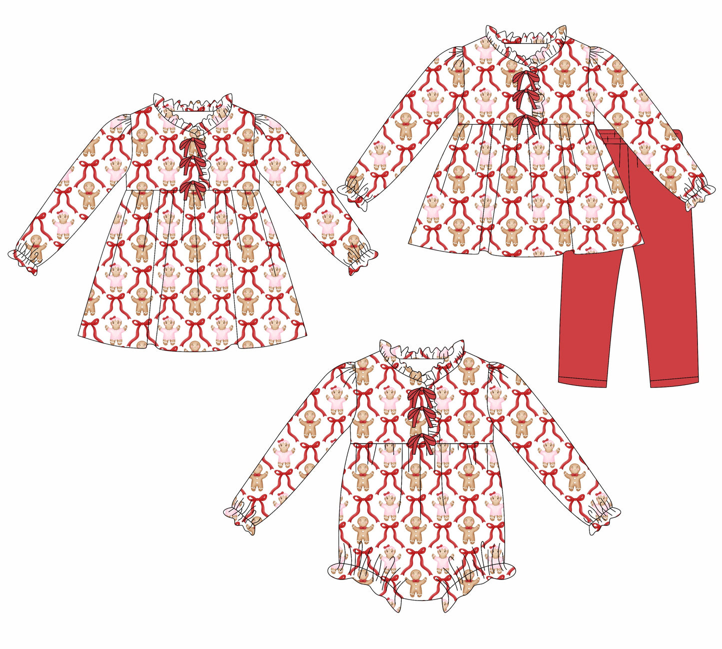 ( Moq 5 Each Style ) Baby Girl Toddler Gingerbread Bows Sibling Romper Dress Set