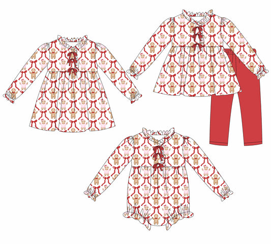 ( Moq 5 Each Style ) Baby Girl Toddler Gingerbread Bows Sibling Romper Dress Set