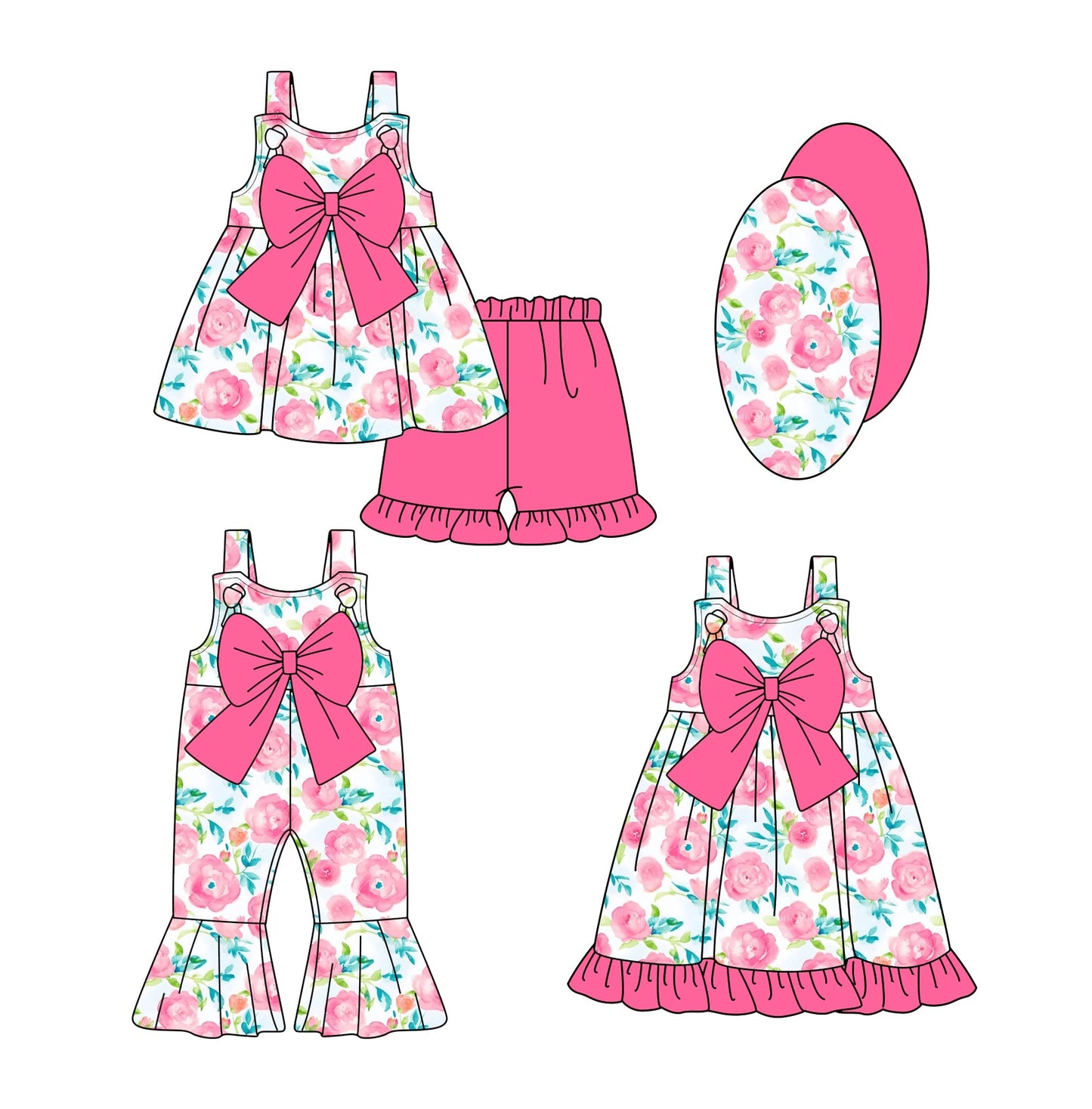 Baby Girl Pink Flower Bows Sibling Dress Romper Set ( Moq 5 Each Style ) 1.3