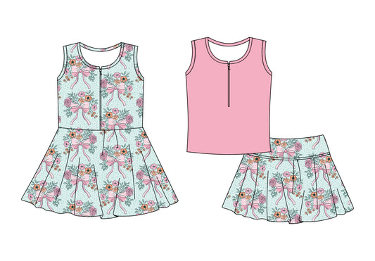 ( Moq 5 Each Style ) Baby Girls Kids Summer Sleeveless Flower Bows Sibling Dress Set