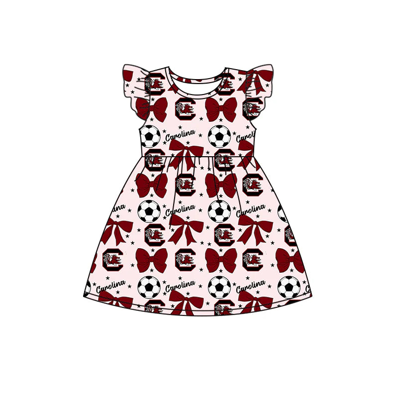 ( Moq 5 each style ) Baby Girl Toddler Team Red Bows Soccer Sibling Romper Dress Set 6.14
