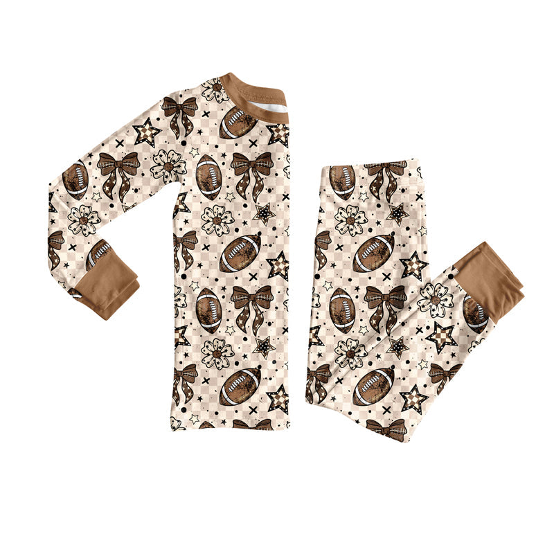 ( Moq 5 ) Preorder Baby Girl Long Sleeves Flower Bows Shirt Pants Football Pajamas Set