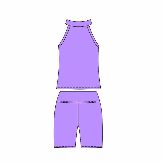 ( Moq 10 ) Baby Girl Purple Sleeveless Activity Wear Vest Tops Biking Shorts Yoga Set
