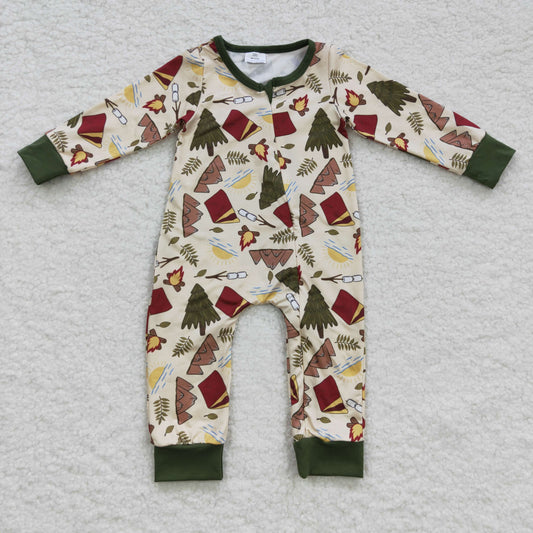 LR0398 Baby Boy Long Sleeves Zipper Camping Romper