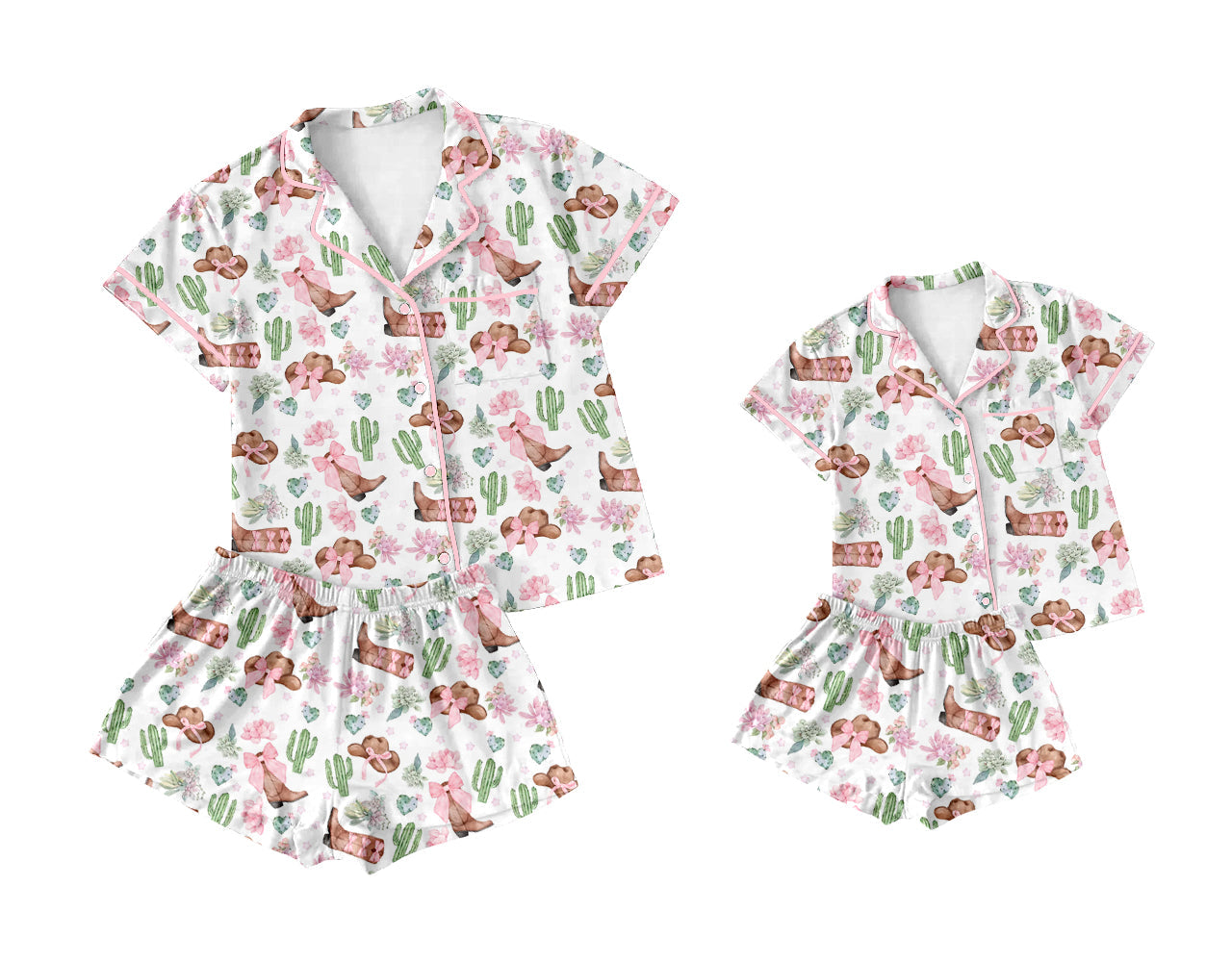 Baby Girl Adult Women Western Boots Cactus Bows Sibling Pajamas Set ( Moq 5 Each Style ) 1.17