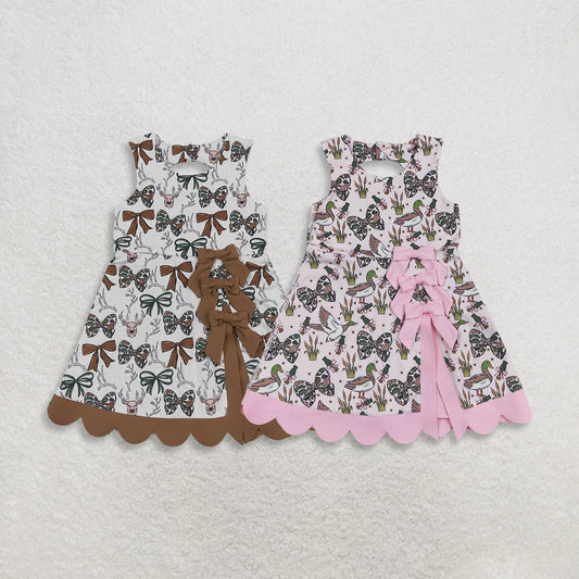 Sibling Baby Girls Kids Deer Ducks Bows Yoga Active Scallop Dresses Hunting Clothes RTS