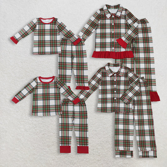Sibling Baby Boys Girls Adult Christmas Long Sleeves Plaid Shirt Pants Pajamas Family Clothes Sets RTS
