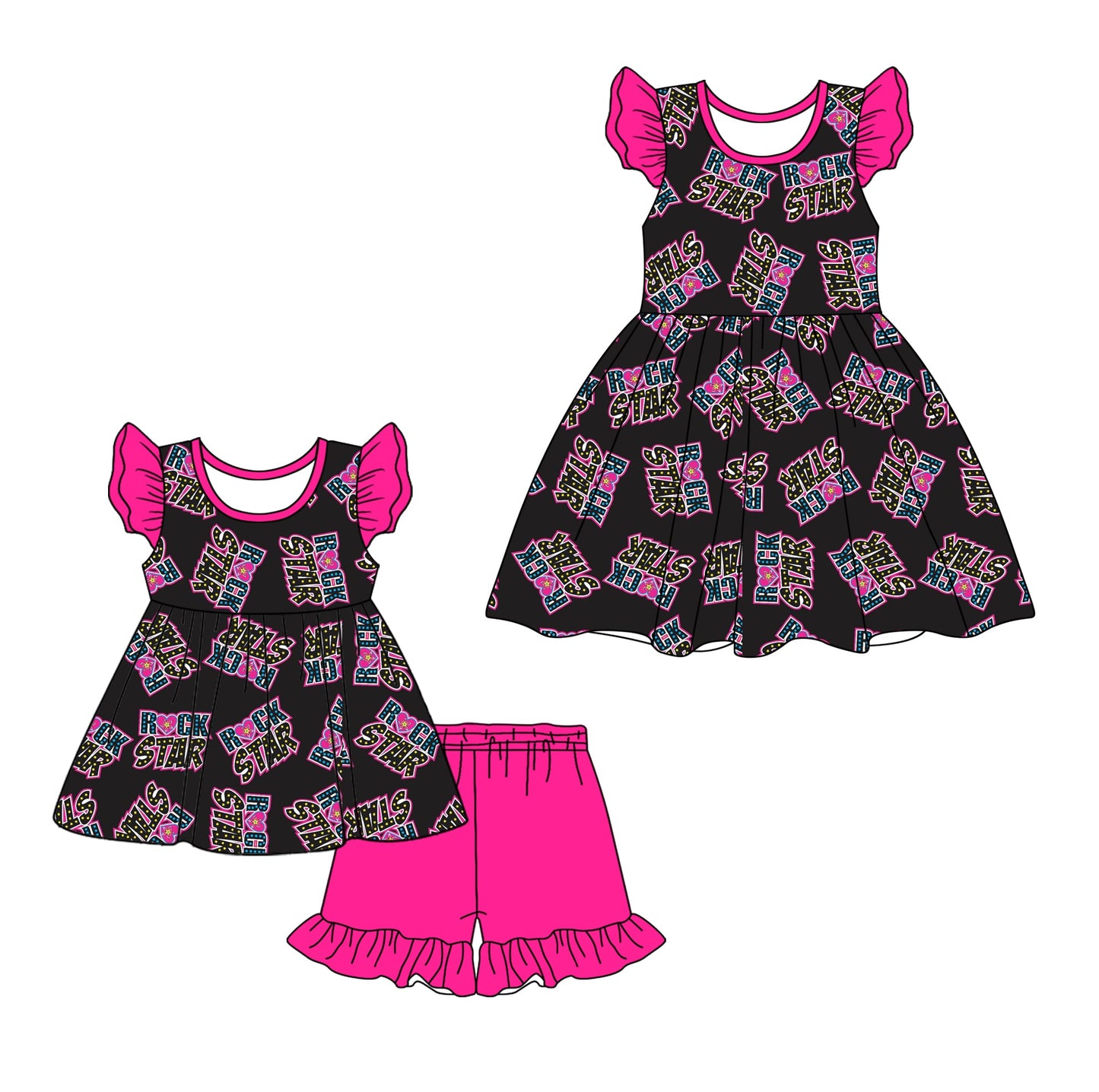 Baby Girl Short Sleeves Music Sibling Dress Set ( Moq 5 Each Style ) 1.14