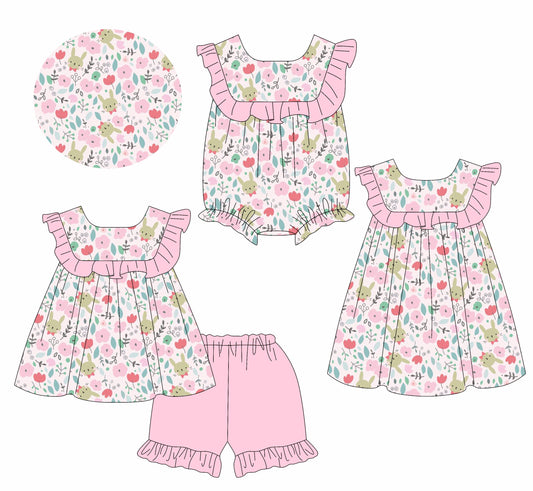 Baby Girl Kids Easter Rabbits Flower Sibling Romper Dress Set ( Moq 5 Each Style ) 1.11
