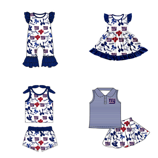 ( Moq 5 each style ) Baby Girl Toddler Team Bows Sibling Navy Romper Dress Set 7.10