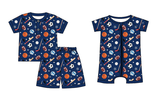 Baby Boy Short Sleeves Ball Game Blue Sibling Romper Set ( Moq 5 Each Style ) 1.10