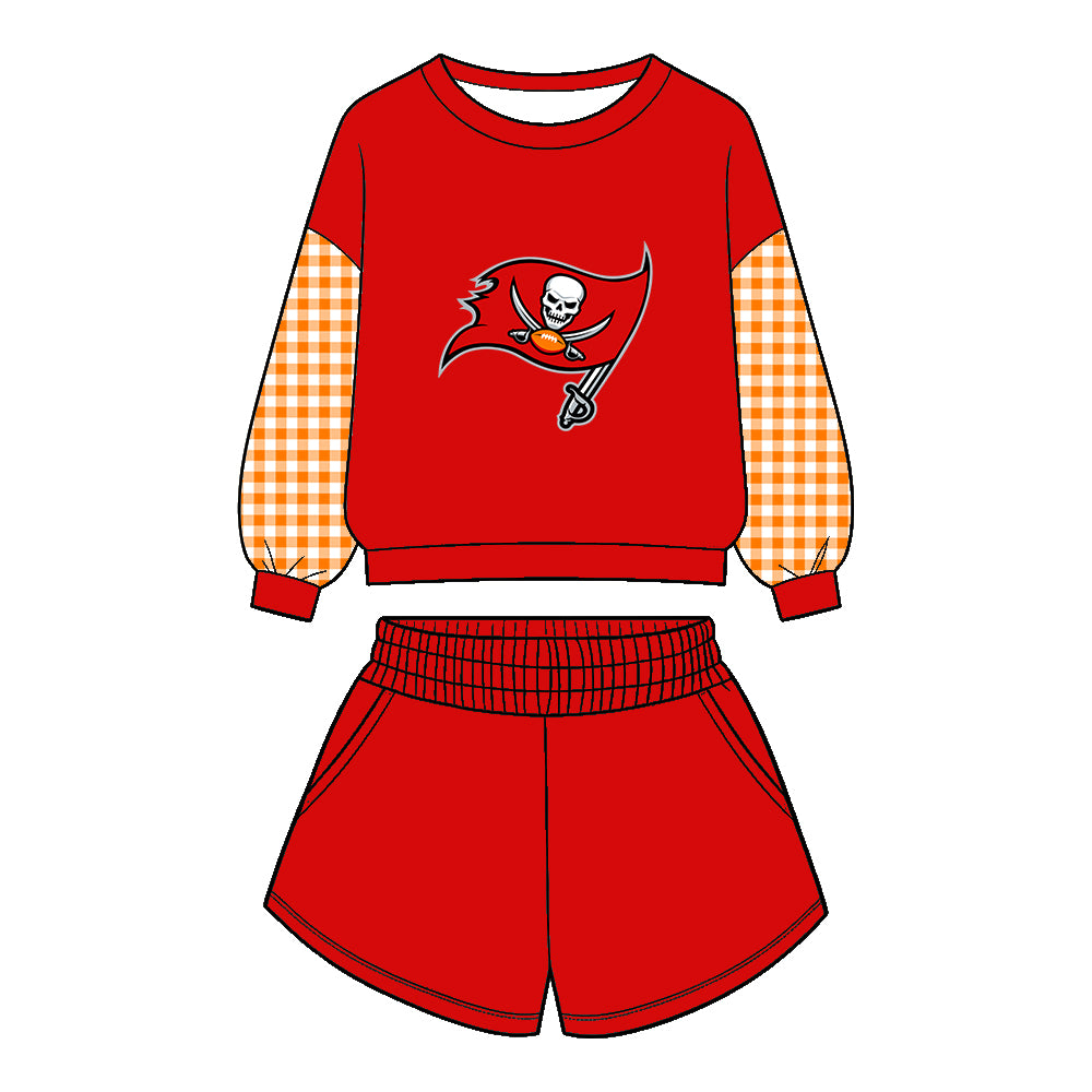 ( Moq 5 ) Baby Girls Kids Long Sleeves Shirt Pockets Shorts Team Set Clothes
