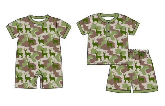 ( Moq 5 Each Style ) Sibling Baby Boys Kids Deer Camo Print Hunting Romper Set