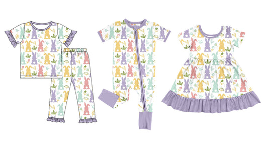 ( Moq 5 Each Style ) Baby Girl Toddler Rabbits Flower Easter Sibling Romper Dress Set
