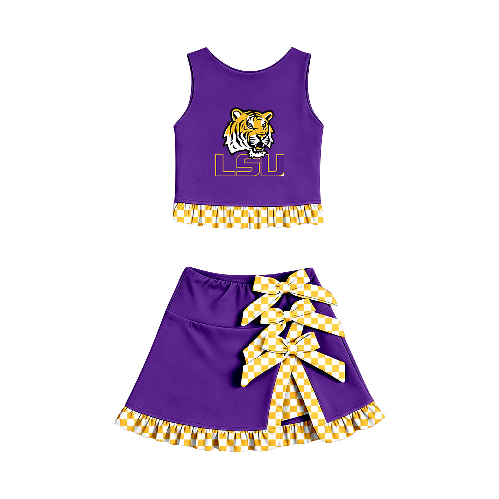 ( Moq 5 ) Baby Girls Kids Sleeveless Vest Bows Skirt Shorts Team Set Cheer Clothes