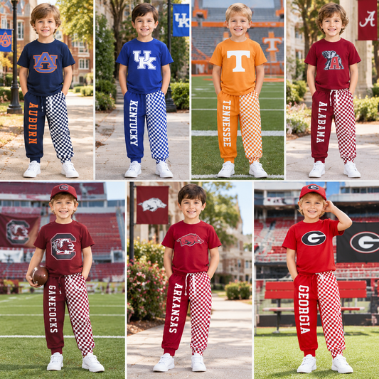 Sibling Baby Boys Kids Short Sleeves Shirts Checked Pockets Pants Team Sets Clothes RTS