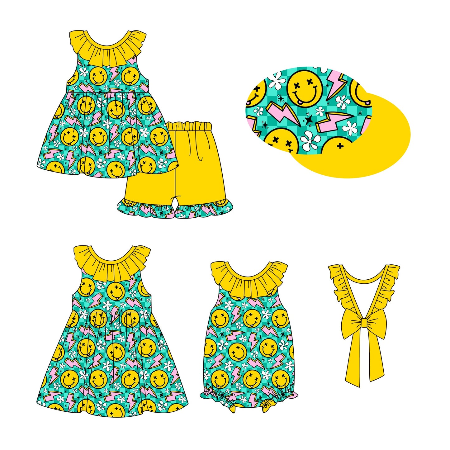 Baby Girl Smile Flower Sibling Romper Dress Set ( Moq 5 Each Style ) 12.30