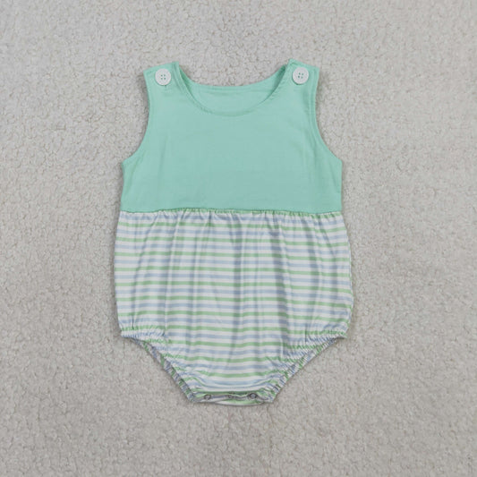 Baby Boys Infant Sleeveless Stripes Green Bubble Romper RTS