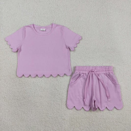 Baby Girls Kids Short Sleeves Shirt Scallop Shorts Girls Summer Clothes Cotton Set RTS