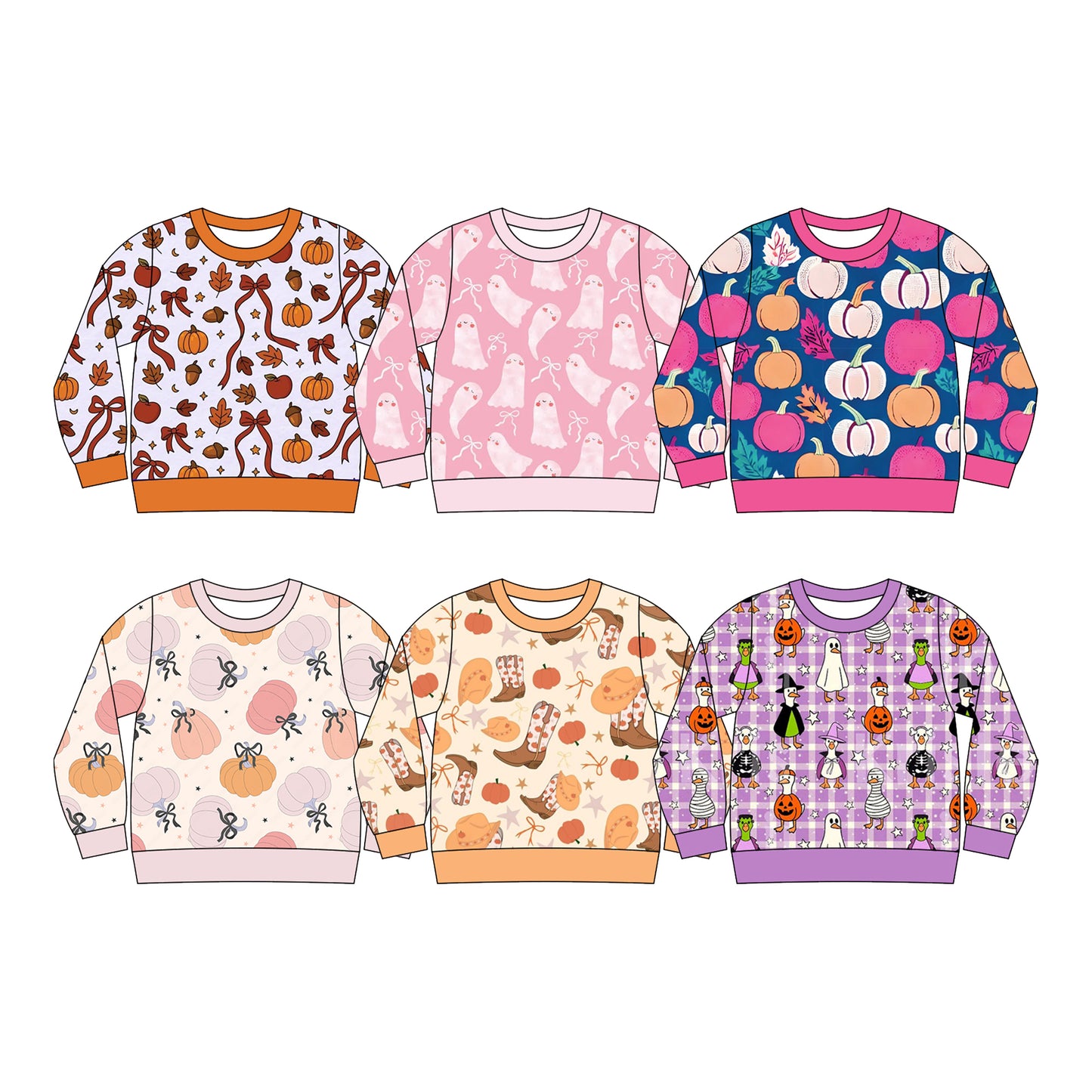 ( Moq 5 Each Style ) Sibling Baby Girls Kids Long Sleeves Pumpkins Ghosts Fall Shirts Clothes