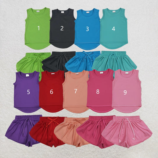 9 Colors Tank Top Shorts Girls Summer Yoga Clothes Set Sisters Wear