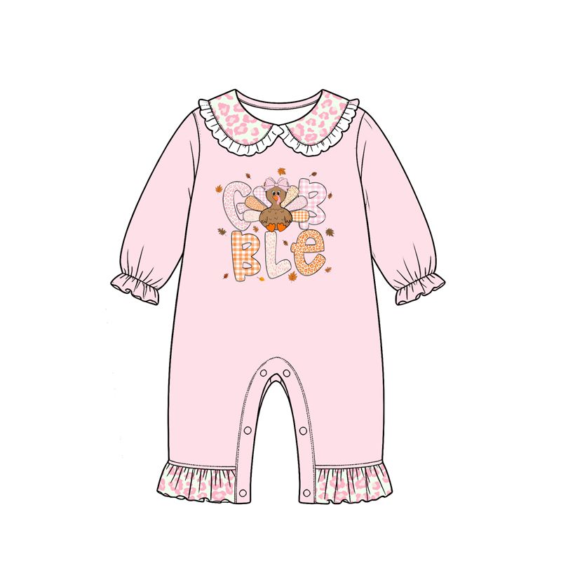 ( Moq 5 ) Preorder Baby Girls Infant turkey Bows Thanksgiving Pink Leopard Ruffle Romper Clothes